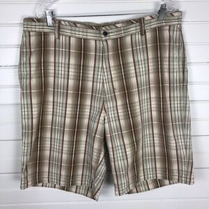 Tommy Bahama Shorts Mens 38 Tan Plaid Silk Cotton Blend Relax Flat Front